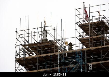 Scaffolding on St. Mary`s Church, Warwick, Warwickshire, England, UK Stock Photo